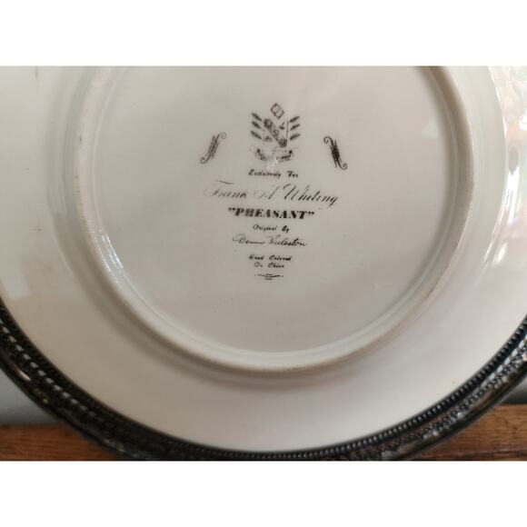 Vtg Frank M Whiting Plate With Sterling Silver Rim & Hand Painted Pheasant 8 in - Picture 3 of 4